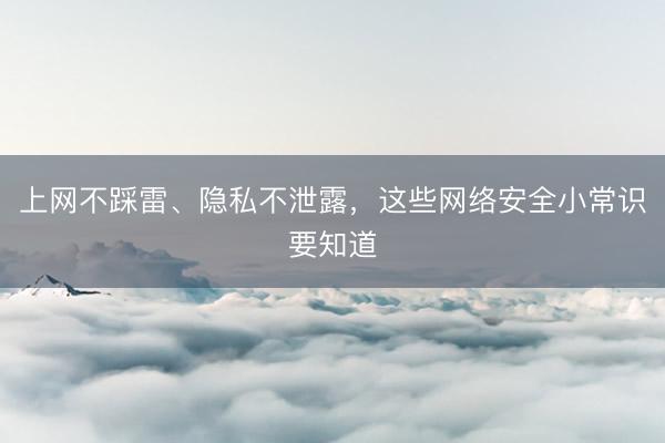 上网不踩雷、隐私不泄露，这些网络安全小常识要知道