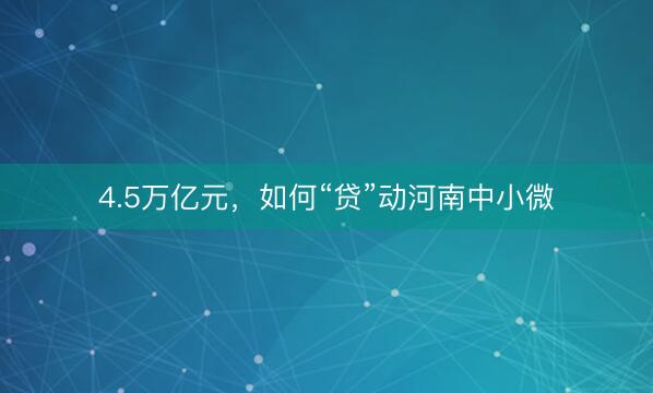 4.5万亿元，如何“贷”动河南中小微