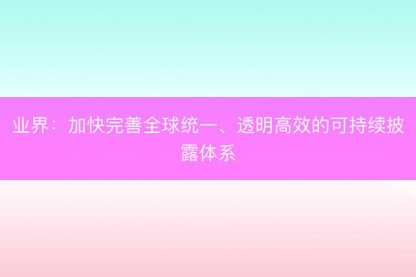 业界：加快完善全球统一、透明高效的可持续披露体系