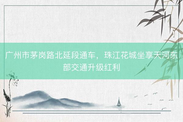 广州市茅岗路北延段通车，珠江花城坐享天河东部交通升级红利