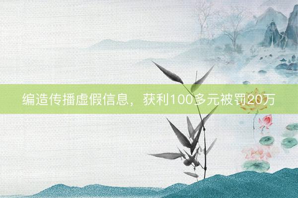 编造传播虚假信息，获利100多元被罚20万