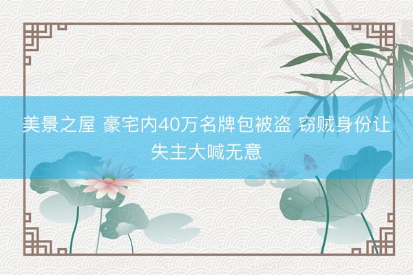 美景之屋 豪宅内40万名牌包被盗 窃贼身份让失主大喊无意