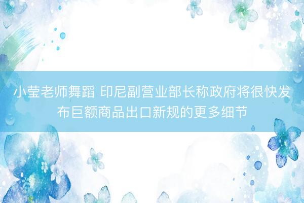 小莹老师舞蹈 印尼副营业部长称政府将很快发布巨额商品出口新规的更多细节